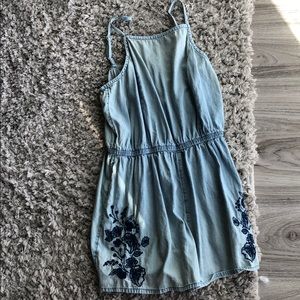 Women’s denim romper with floral embroidery